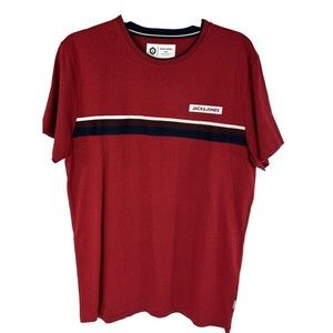 JACK & JONES Mens UK XLarge Core Logo T-Shirt Top Red Blue‎ Stripes NWT